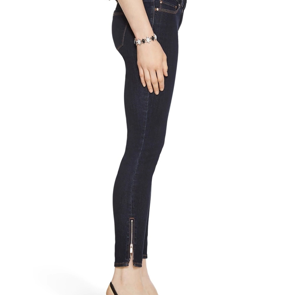 Whbm dark wash ankle jeans with zipper details